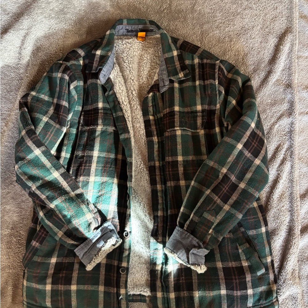Tailor Vintage Green and Black Plaid Sherpa Jacket